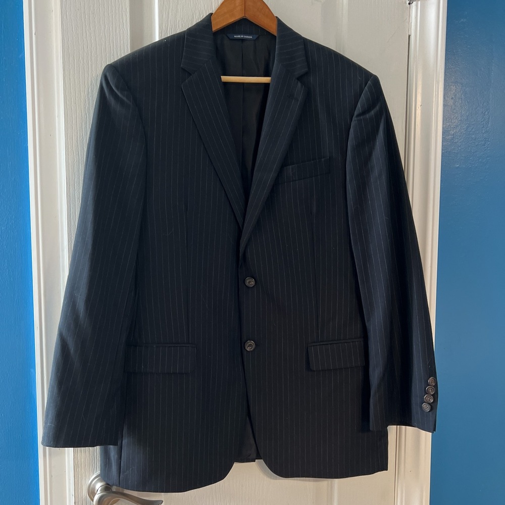 Ralph Lauren Dillard's Black Pinstripe Wool Suit Jacket Blazer Size 42R
